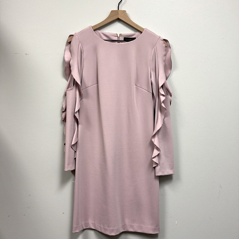 Donna Karan New York Women’s Ruffled Cold-Shoulder Sheath Dress, Pink, Size 4